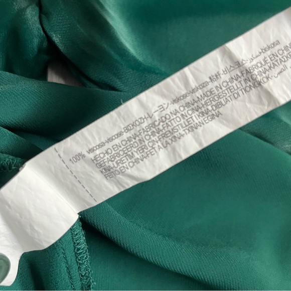 ZARA WOMENS SHIRT EMERALD GREEN SATIN EFFECT LONG SLEEVE BUTTON XS - Picture 7 of 9